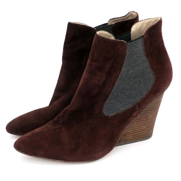Steven By Steve Madden Malik Wedge Suede Bootie Brown Ankle Boots - Picture 1 of 4